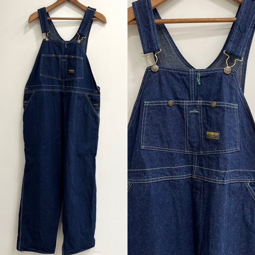 Vintage Adult Oshkosh B’Gosh Denim Overalls 44 x 30 Vestbak Green Stitch USA